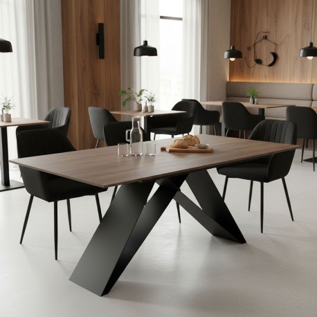 029-000461 Τραπέζι Sabrina pakoworld sintered stone καρυδί-μαύρο 180x90x75εκ