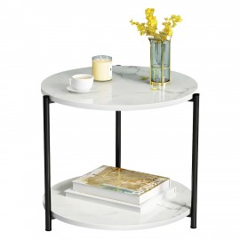 14370246 Τραπεζάκι Σαλονιού ArteLibre ALGETI Λευκό Με Όψη Μαρμάρου MDF/Μέταλλο Φ40x43cm Λευκό/Μάρμαρο