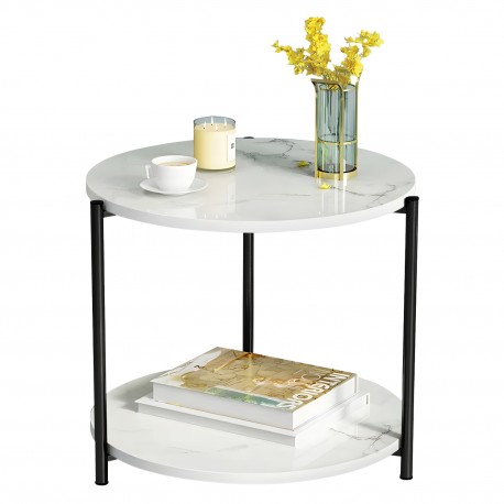 14370246 Τραπεζάκι Σαλονιού ArteLibre ALGETI Λευκό Με Όψη Μαρμάρου MDF/Μέταλλο Φ40x43cm Λευκό/Μάρμαρο