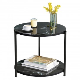 14370247 Τραπεζάκι Σαλονιού ArteLibre ALGETI Μαύρο Με Όψη Μαρμάρου MDF/Μέταλλο Φ40x43cm Μαύρο/Μάρμαρο