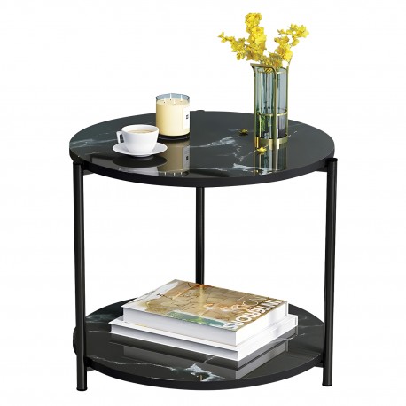 14370247 Τραπεζάκι Σαλονιού ArteLibre ALGETI Μαύρο Με Όψη Μαρμάρου MDF/Μέταλλο Φ40x43cm Μαύρο/Μάρμαρο