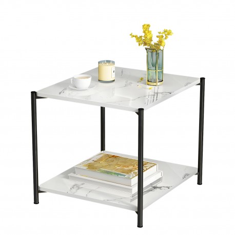 14370248 Τραπεζάκι Σαλονιού ArteLibre ARGUN Λευκό Με Όψη Μαρμάρου MDF/Μέταλλο 40x40x43cm Μαύρο/Λευκό/Μάρμαρο