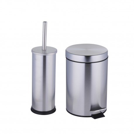 06450601 Κάδος Πεντάλ 3L και Βούρτσα Τουαλέτας Ανοξείδωτο Ατσάλι 2Τμχ