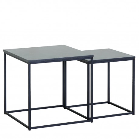 15340047 Τραπεζάκι Σαλονιού ArteLibre SOMERTON Μαύρο Μάρμαρο Μοριοσανίδα/Μέταλλο 40x40x50/35x35x45cm Σετ 2Τμχ Μαύρο/Μάρμαρο