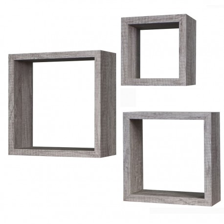06510351 Σετ Ράφια Τοίχου Δρυς Μελαμίνη 15x15x9/20x20x9/25x25x9cm 3Τμχ Καφέ/Δρυς