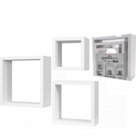 06512703 Σετ Ράφια Κυβικά Λευκά Ξύλο 25x25x9cm/20x20x9cm/15x15x9cm 3Τμχ