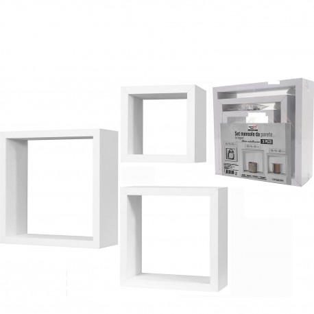 06512703 Σετ Ράφια Κυβικά Λευκά Ξύλο 25x25x9cm/20x20x9cm/15x15x9cm 3Τμχ