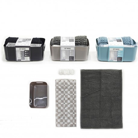 06512860 Σετ Μπάνιου Σε 3 Χρώματα Περιέχει Κουρτίνα 180x180cm Χαλάκι 60x40cm