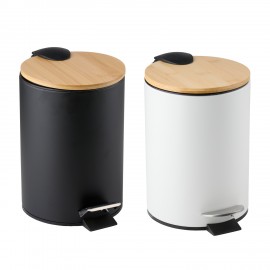 06451637 Κάδος Μπάνιου Πεντάλ Μαύρο/Λευκό Με Καπάκι Μπαμπού Σε 2 Χρώματα