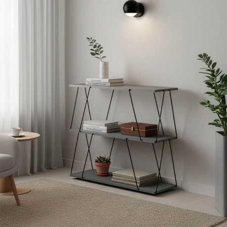 304-000012 Βοηθητικό τραπέζι-ραφιέρα Tars pakoworld γκρι-μαύρο 80x30x69.2εκ