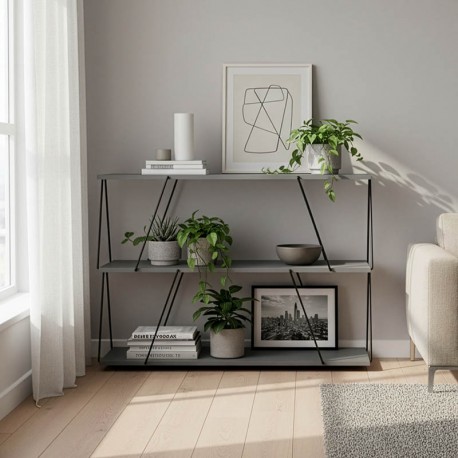 304-000008 Βοηθητικό τραπέζι-ραφιέρα Tars pakoworld γκρι-μαύρο 120x30x90εκ