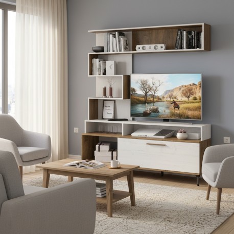 173-000058 Σύνθετο σαλονιού Jasper pakoworld καρυδί-αντικέ λευκό 151.5x37.5x169.5εκ