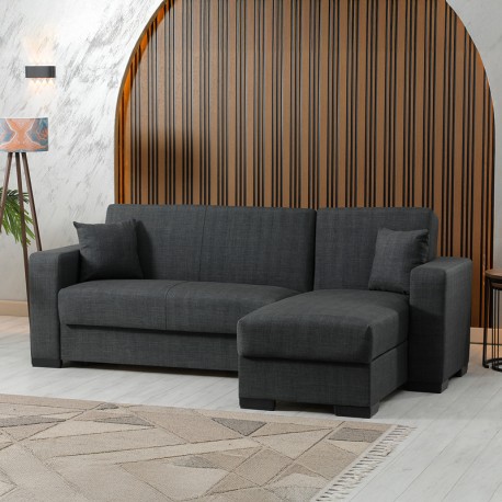 418-000005 Γωνιακός καναπές-κρεβάτι αναστρέψιμος Dumma pakoworld ύφασμα ανθρακί 226x148x86εκ