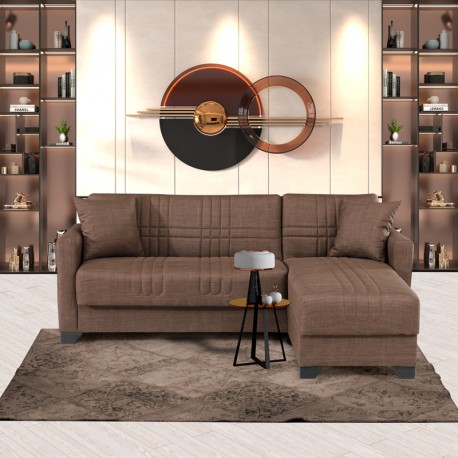 418-000003 Γωνιακός καναπές-κρεβάτι αναστρέψιμος Stashio pakoworld ύφασμα καφε 202x143x84εκ