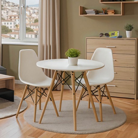 200-001521 Τραπεζαρία με Καρέκλες Julita λευκό και Τραπέζι Julita λευκό Φ80x73εκ  Σετ 3τεμ