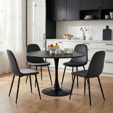 200-001433 Τραπεζαρία Bella-Balou pakoworld σετ 5τεμ MDF μαύρο-βελούδο ανθρακί Φ120x73εκ