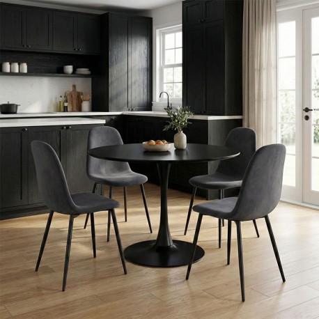 200-001432 Τραπεζαρία Bella-Balou pakoworld σετ 5τεμ MDF μαύρο-βελούδο ανθρακί Φ100x73εκ