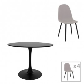 200-001427 Τραπεζαρία Bella-Balou pakoworld σετ 5τεμ MDF μαύρο-ύφασμα γκρι Φ120x73εκ