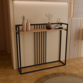 321-000126 Κονσόλα Convida pakoworld oak με μαύρο μεταλλικό σκελετό 100x25x90εκ
