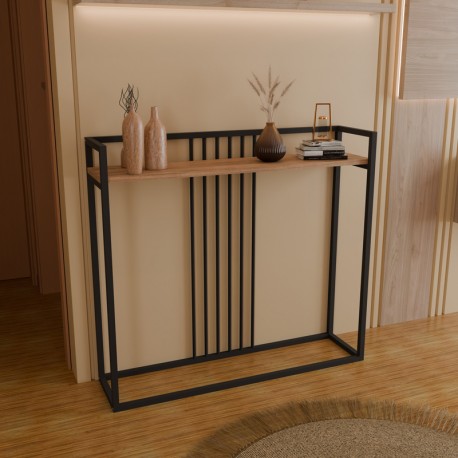 321-000126 Κονσόλα Convida pakoworld oak με μαύρο μεταλλικό σκελετό 100x25x90εκ