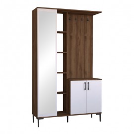 120-000626 Έπιπλο εισόδου Melena pakoworld με καθρέπτη-κρεμάστρα λευκό-καρυδί 120x37.5x199εκ