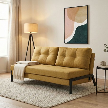 024-000055 Καναπές 2θέσιος-κρεβάτι Fancy pakoworld ύφασμα σε κίτρινη απόχρωση με μαύρο πόδι 150x92x77εκ