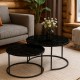 197-000331 Τραπέζια σαλονιού Solme pakoworld 2τεμ μαύρο εφε μαρμάρου με μαύρα μεταλλικά πόδια