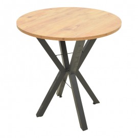 197-000325 Τραπέζι Rogue pakoworld φυσική απόχρωση με μαύρα μεταλλικά πόδια Φ70x72εκ