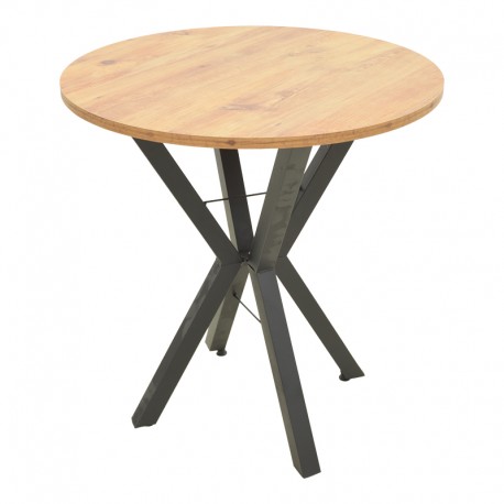 197-000325 Τραπέζι Rogue pakoworld φυσική απόχρωση με μαύρα μεταλλικά πόδια Φ70x72εκ