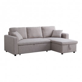 389-000001 Γωνιακός αναστρέψιμος καναπές κρεβάτι Kamore pakoworld με αποθηκευτικό χώρο μπεζ ύφασμα 223x146x85εκ