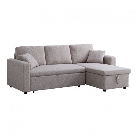 389-000001 Γωνιακός αναστρέψιμος καναπές κρεβάτι Kamore pakoworld με αποθηκευτικό χώρο μπεζ ύφασμα 223x146x85εκ