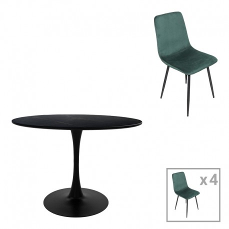 200-001395 Τραπεζαρία Balou-Grato pakoworld σετ 5τεμ μαύρο-κυπαρισσί Φ100x73εκ