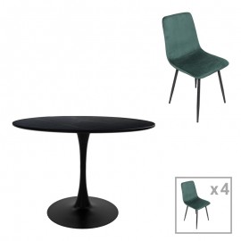 200-001396 Τραπεζαρία Balou-Grato pakoworld σετ 5τεμ μαύρο-κυπαρισσί Φ120x73εκ