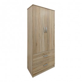 383-000043 Ντουλάπα δίφυλλη με 2 συρτάρια Athos pakoworld σε sonoma απόχρωση 80x42x180εκ
