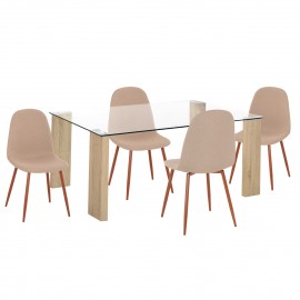 ΣΕΤ ΤΡΑΠΕΖΑΡΙΑΣ 5ΤΜΧ LEOMOR HM21270.01 ΤΡΑΠΕΖΙ & 4 ΚΑΡΕΚΛΕΣ - ΜΠΕΖ ΥΦΑΣΜΑ