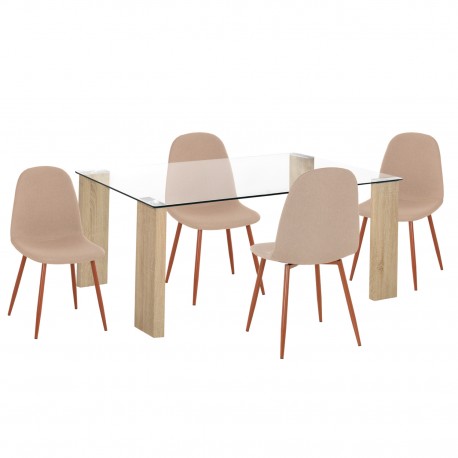 ΣΕΤ ΤΡΑΠΕΖΑΡΙΑΣ 5ΤΜΧ LEOMOR HM21270.01 ΤΡΑΠΕΖΙ & 4 ΚΑΡΕΚΛΕΣ - ΜΠΕΖ ΥΦΑΣΜΑ