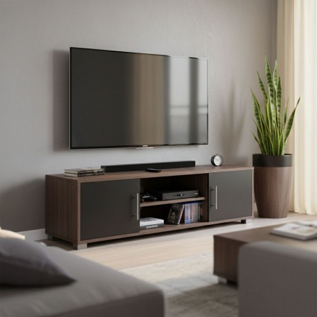 383-000037 Έπιπλο τηλεόρασης Serank pakoworld σε oak-ανθρακί απόχρωση 120x40x40εκ