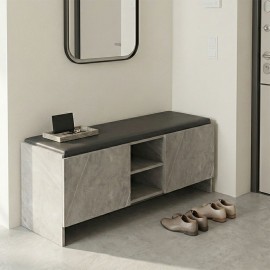 230-000165 Παπουτσοθήκη-σκαμπό Zulla pakoworld γκρι μπεζ εφε μαρμαρου-μαυρο 110x37x43εκ