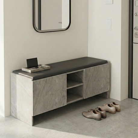 230-000165 Παπουτσοθήκη-σκαμπό Zulla pakoworld γκρι μπεζ εφε μαρμαρου-μαυρο 110x37x43εκ