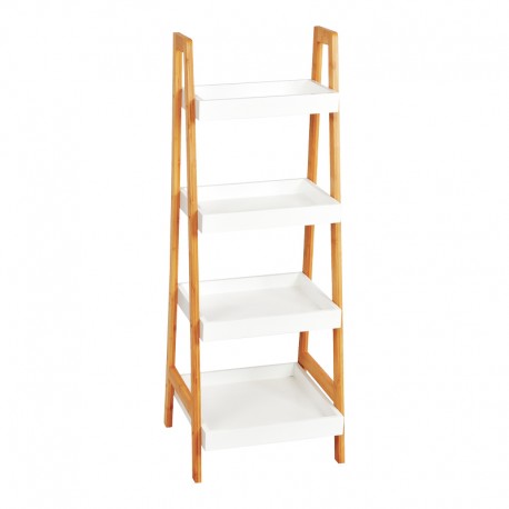 408-000015 Ραφιέρα δαπέδου Leby pakoworld μπαμπού-mdf σε λευκή-φυσική απόχρωση 35x34x98εκ