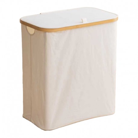 408-000020 Καλάθι απλύτων Lodge pakoworld μπαμπού-ύφασμα σε μπεζ απόχρωση 54x33x60εκ