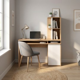 0111.GM84 Nex γραφείο με βιβλιοθήκη 120x60/45x140/76εκ.  Blond Oak / Λευκό  Blond Oak / Λευκό 120x60/45εκ. Ύψος : 140/76εκ.