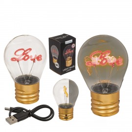 06530396 Φωτιστικό Επιτραπέζιο LED Λάμπα Πυρακτώσεως Με Κείμενο ‘Love’ Επαναφορτιζόμενο 12x7cm