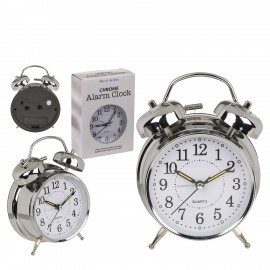 06530436 Ρολόι Επιτραπέζιο Με Ξυπνητήρι Ασημί Μέταλλο 17x11cm Ασημί