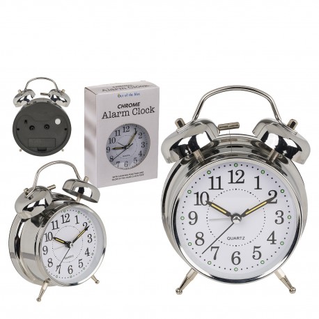 06530436 Ρολόι Επιτραπέζιο Με Ξυπνητήρι Ασημί Μέταλλο 17x11cm Ασημί