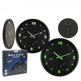 06530438 Ρολόι Τοίχου Διάστημα Φωσφοριζέ Μαύρο Πλαστικό Φ30cm Μαύρο