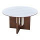 072-000171 Τραπέζι Merge pakoworld sintered stone-mdf σε λευκό μαρμάρου με καρυδί βάση Φ130x75εκ