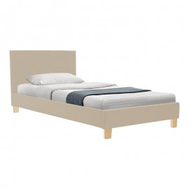 006-000069 Κρεβάτι Nevil pakoworld ύφασμα εκρού με ξύλινο πόδι σε φυσική απόχρωση 100x200εκ