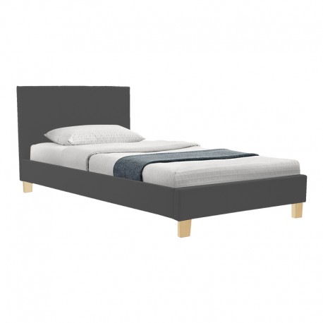 006-000070 Κρεβάτι Nevil pakoworld ύφασμα ανθρακί με ξύλινο πόδι σε φυσική απόχρωση 100x200εκ