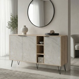 230-000163 Μπουφές Balain pakoworld sonoma-γκρι μπεζ όψη μαρμάρου 142x35.5x83εκ